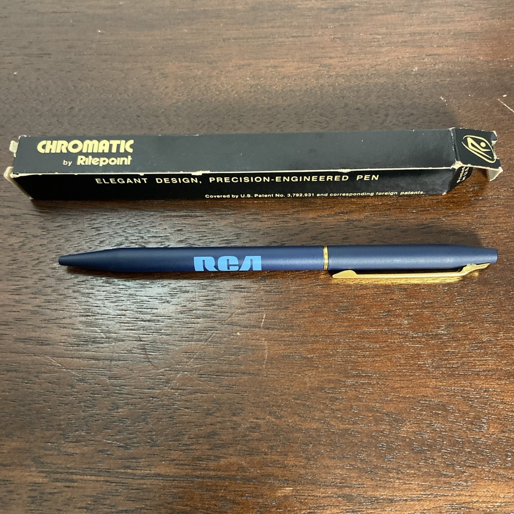 Vtg Ritepoint Chromatic RCA Laboratories Pen w/Original Box Blue Ink Advertising